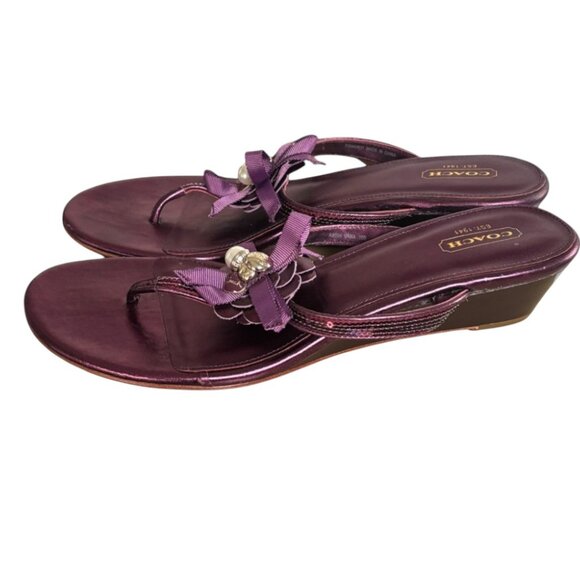 VINTAGE COACH PURPLE/PLUM CHARMS LEATHER FLIP FLOP SANDALS SIZE 9.5-10 - Picture 2 of 5